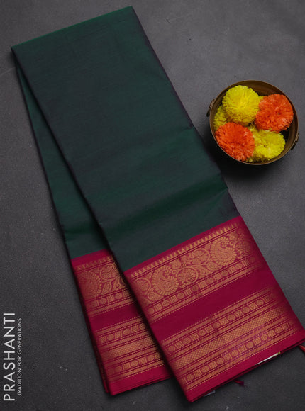 Chettinad cotton saree green and pink with plain body and rettapet zari woven border