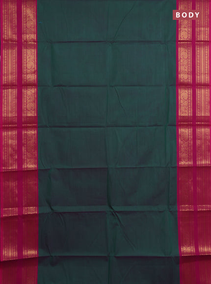 Chettinad cotton saree green and pink with plain body and rettapet zari woven border