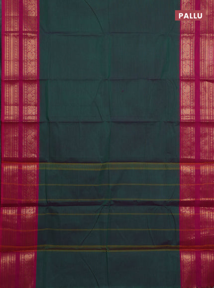 Chettinad cotton saree green and pink with plain body and rettapet zari woven border