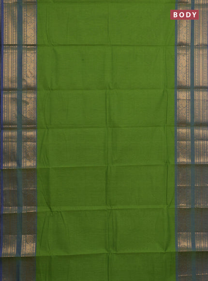 Chettinad cotton saree sap green and blue with plain body and rettapet zari woven border