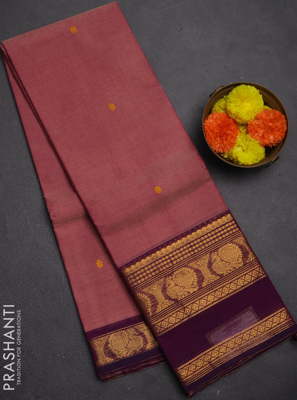Chettinad cotton saree light pink and magenta pink with thread woven buttas and long rettapet zari woven border