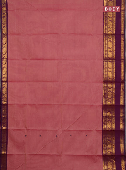 Chettinad cotton saree light pink and magenta pink with thread woven buttas and long rettapet zari woven border
