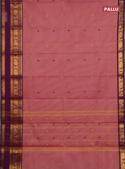 Chettinad cotton saree light pink and magenta pink with thread woven buttas and long rettapet zari woven border