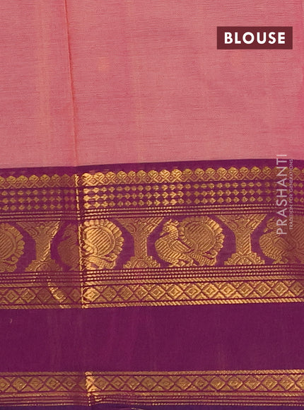 Chettinad cotton saree light pink and magenta pink with thread woven buttas and long rettapet zari woven border