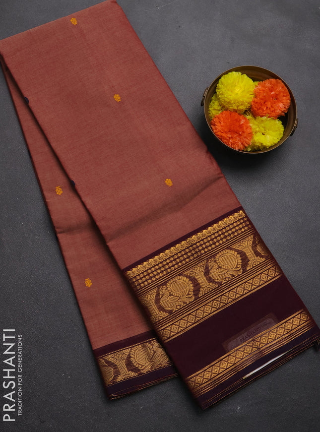 Chettinad cotton saree pastel maroon and wine shade with thread woven buttas and long rettapet zari woven border