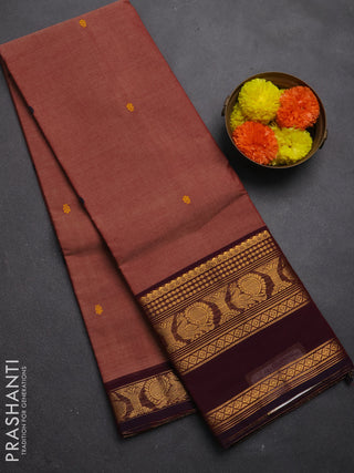 Chettinad cotton saree pastel maroon and wine shade with thread woven buttas and long rettapet zari woven border