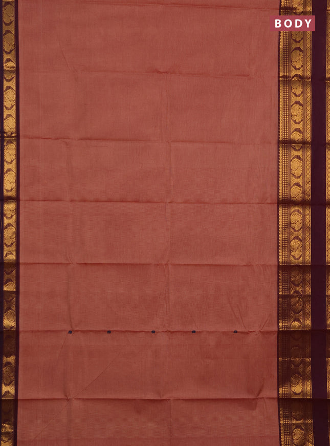 Chettinad cotton saree pastel maroon and wine shade with thread woven buttas and long rettapet zari woven border