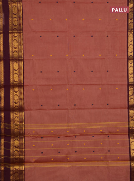 Chettinad cotton saree pastel maroon and wine shade with thread woven buttas and long rettapet zari woven border