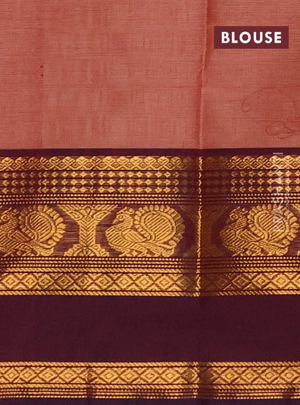 Chettinad cotton saree pastel maroon and wine shade with thread woven buttas and long rettapet zari woven border