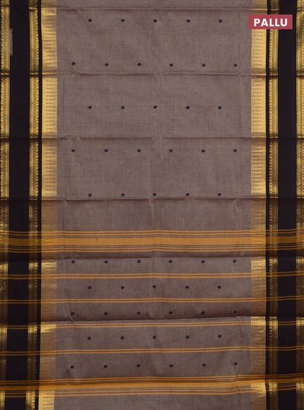 Chettinad cotton saree chikku shade and coffee brown with thread woven buttas and rettapet zari woven border
