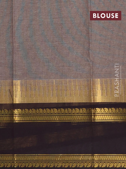 Chettinad cotton saree chikku shade and coffee brown with thread woven buttas and rettapet zari woven border