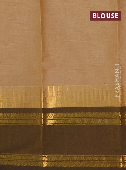 Chettinad cotton saree sandal and mehendi green with thread woven buttas and rettapet zari woven border