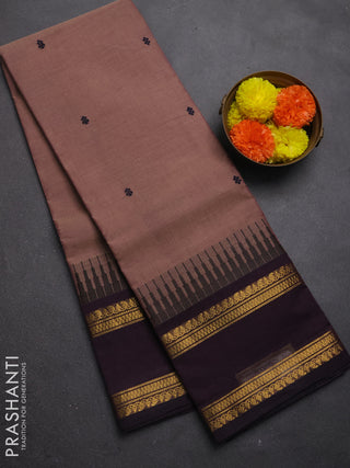 Chettinad cotton saree pastel brown and jamun shade with thread woven buttas and rettapet zari woven border