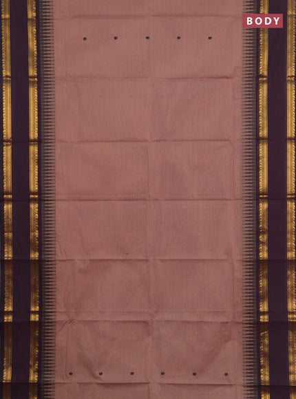 Chettinad cotton saree pastel brown and jamun shade with thread woven buttas and rettapet zari woven border