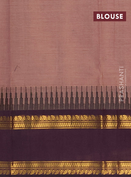 Chettinad cotton saree pastel brown and jamun shade with thread woven buttas and rettapet zari woven border