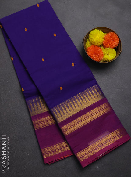 Chettinad cotton saree violet and magenta pink with thread woven buttas and long rettapet zari woven border