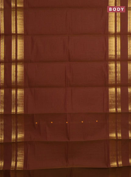 Chettinad cotton saree dark mustard with thread woven buttas and long rettapet zari woven border