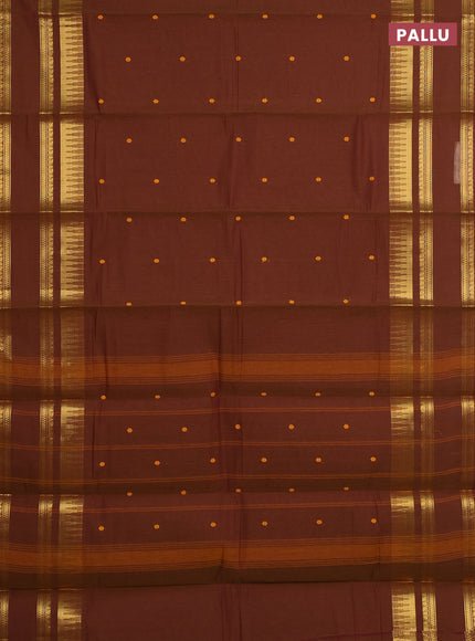 Chettinad cotton saree dark mustard with thread woven buttas and long rettapet zari woven border