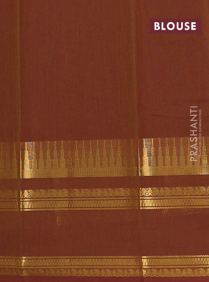 Chettinad cotton saree dark mustard with thread woven buttas and long rettapet zari woven border