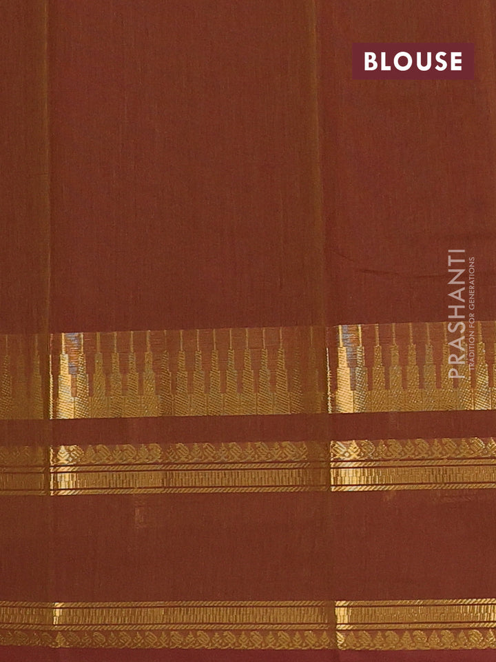 Chettinad cotton saree dark mustard with thread woven buttas and long rettapet zari woven border