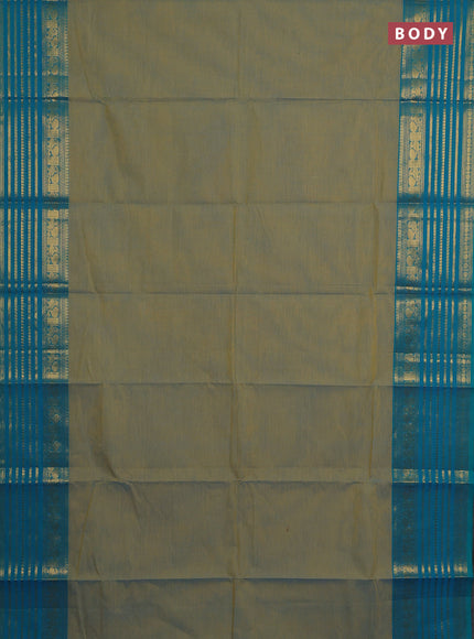 Chettinad cotton saree dual shade of teal green and teal blue with plain body and long zari woven border