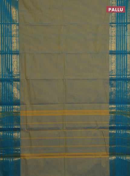 Chettinad cotton saree dual shade of teal green and teal blue with plain body and long zari woven border