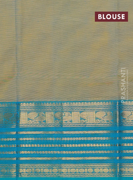 Chettinad cotton saree dual shade of teal green and teal blue with plain body and long zari woven border