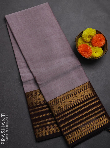Chettinad cotton saree grey shade and maroon with plain body and long zari woven border