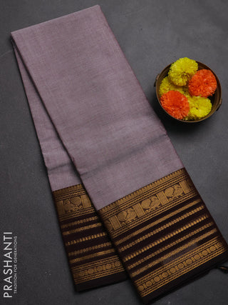 Chettinad cotton saree grey shade and maroon with plain body and long zari woven border