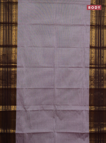 Chettinad cotton saree grey shade and maroon with plain body and long zari woven border