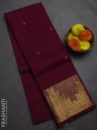 Chettinad cotton saree dark magenta pink with thread woven buttas and long temple design zari woven border