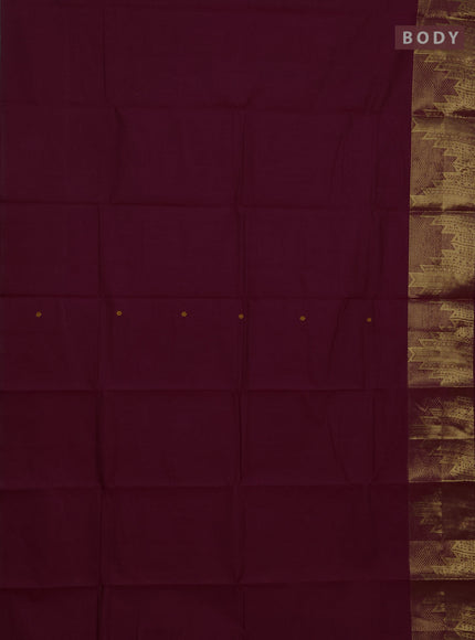 Chettinad cotton saree dark magenta pink with thread woven buttas and long temple design zari woven border