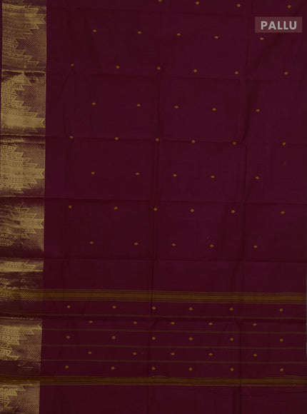 Chettinad cotton saree dark magenta pink with thread woven buttas and long temple design zari woven border