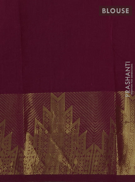 Chettinad cotton saree dark magenta pink with thread woven buttas and long temple design zari woven border
