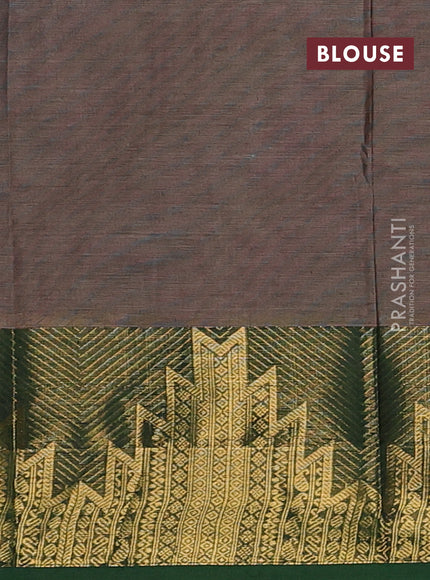 Chettinad cotton saree chiku shade and green with thread woven buttas and long temple design zari woven border