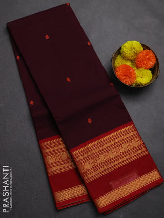 Chettinad cotton saree deep maroon and red with thread woven buttas and rettapet zari woven border