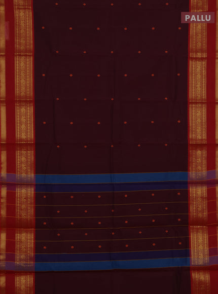 Chettinad cotton saree deep maroon and red with thread woven buttas and rettapet zari woven border