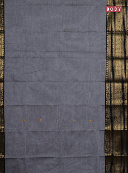 Chettinad cotton saree grey and black with thread woven buttas and long zari woven border