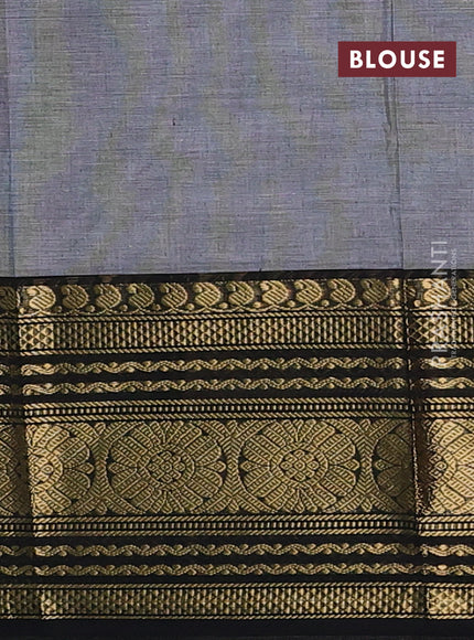 Chettinad cotton saree grey and black with thread woven buttas and long zari woven border
