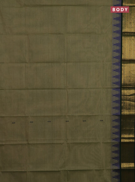 Chettinad cotton saree elaichi green and bottle green with thread woven buttas and temple design zari woven border