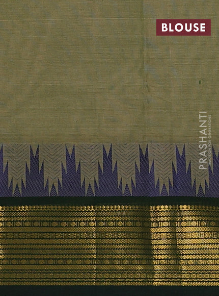Chettinad cotton saree elaichi green and bottle green with thread woven buttas and temple design zari woven border
