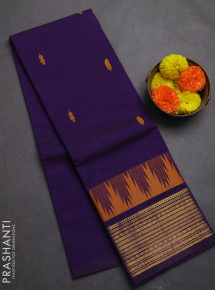 Chettinad cotton saree violet with thread woven buttas and temple design zari woven border