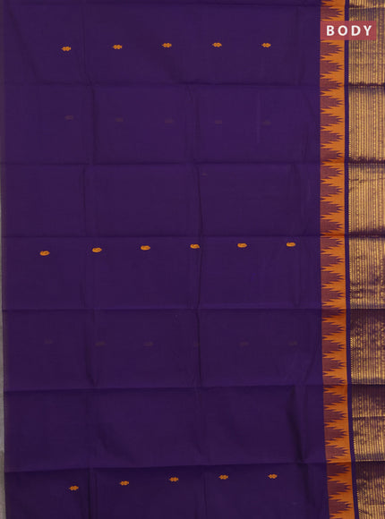 Chettinad cotton saree violet with thread woven buttas and temple design zari woven border