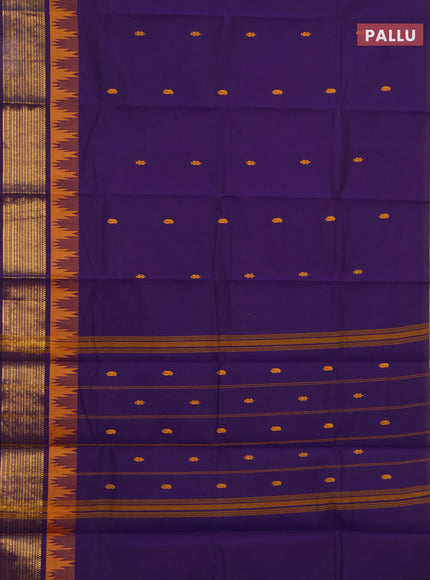 Chettinad cotton saree violet with thread woven buttas and temple design zari woven border