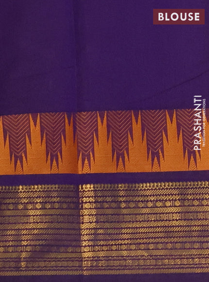 Chettinad cotton saree violet with thread woven buttas and temple design zari woven border