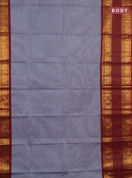 Chettinad cotton saree grey  and maroon with thread woven buttas and long zari woven border