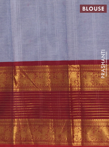 Chettinad cotton saree grey  and maroon with thread woven buttas and long zari woven border