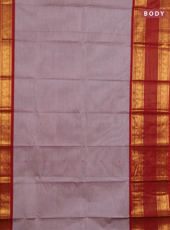 Chettinad cotton saree greyish brown and maroon with thread woven buttas and long zari woven border