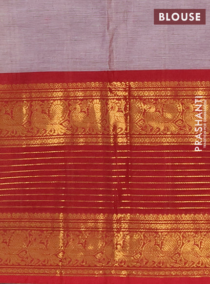 Chettinad cotton saree greyish brown and maroon with thread woven buttas and long zari woven border