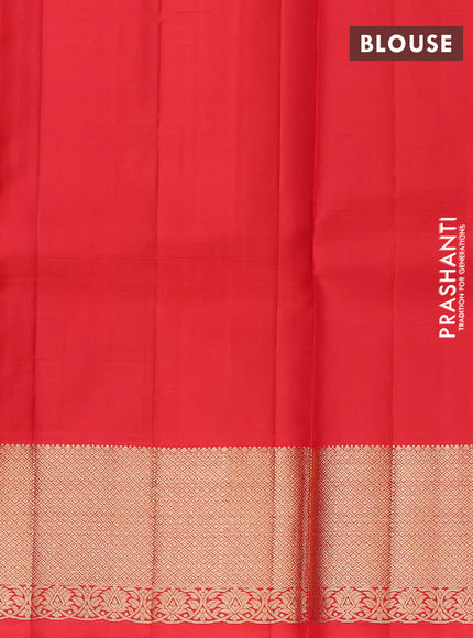 Pure kanchipuram silk lehenga dhawani bottle green and red with allover zari weaves and rich zari woven border